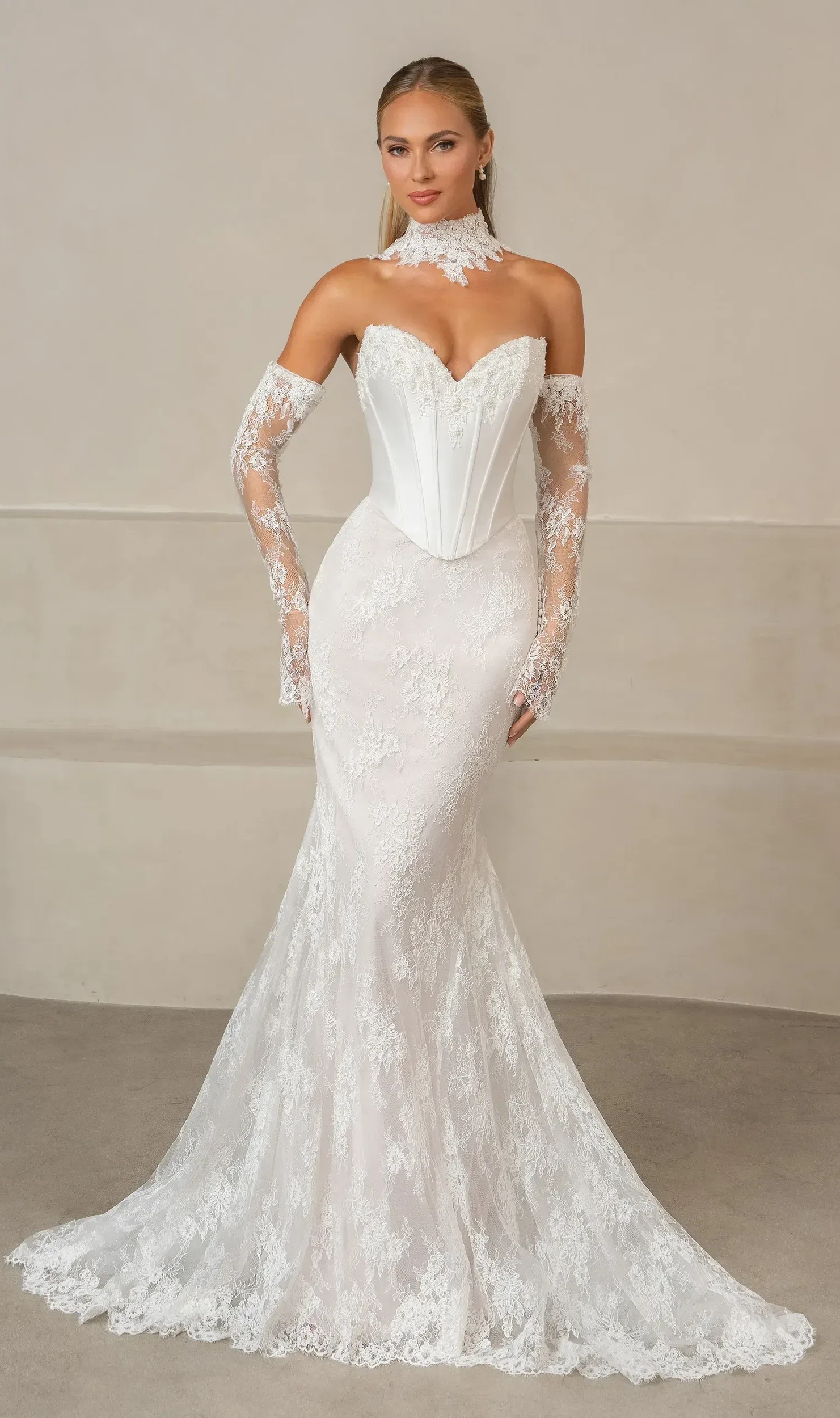 Model wearing a Kitty Chen gown